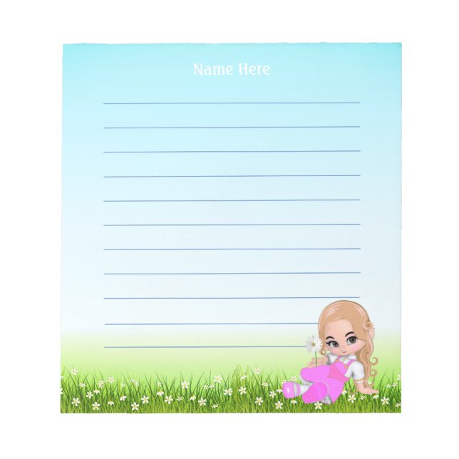 Cute Fairy and Flowers Lined Notepad (Front)
