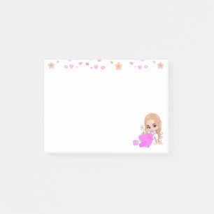 Cute Fairy and Flowers on White Post-it Notes