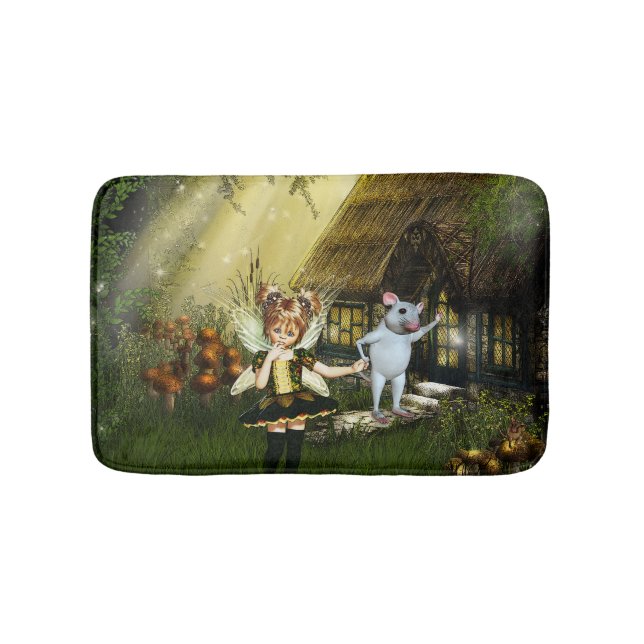 Cute Fairy And White Mouse Bath Mat (Front)