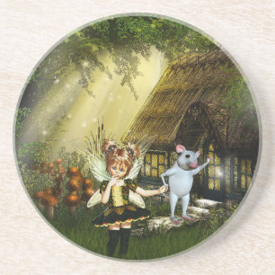 Cute Fairy And White Mouse Coaster