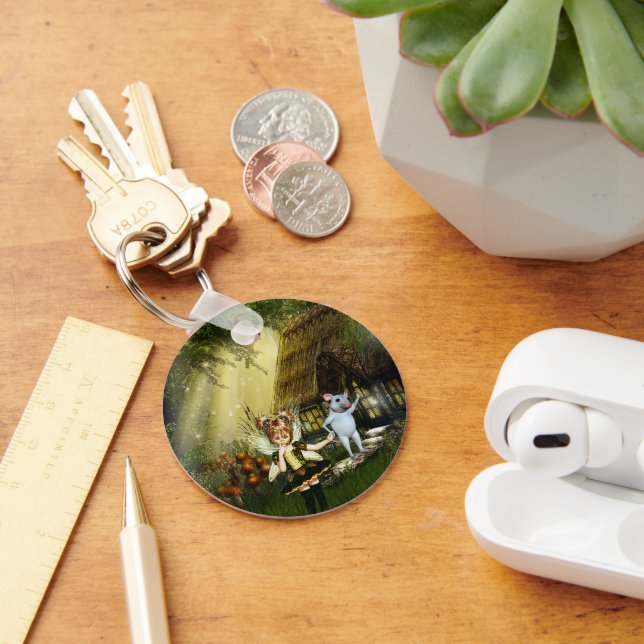 Cute Fairy And White Mouse Key Ring (Desk)