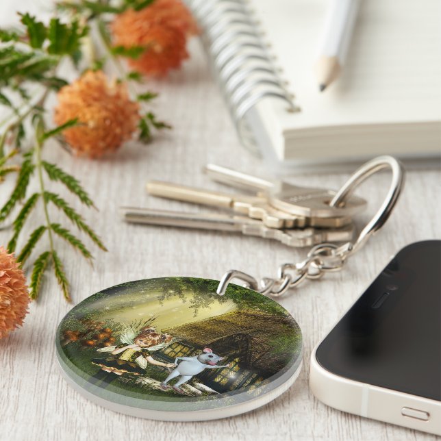 Cute Fairy And White Mouse Key Ring (Front Right)