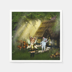 Cute Fairy And White Mouse Napkin