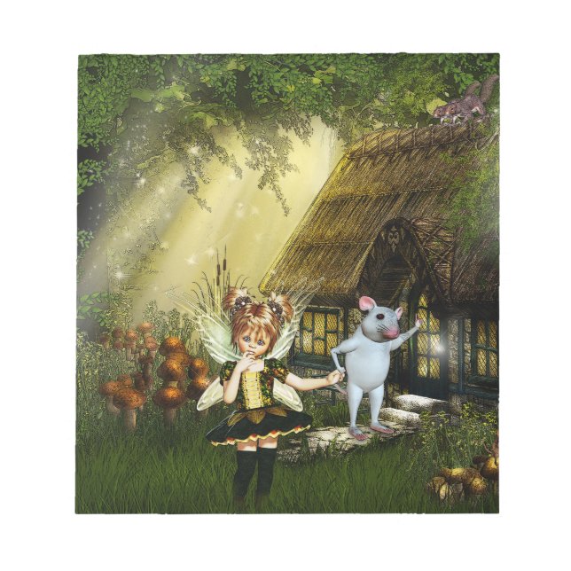 Cute Fairy And White Mouse Notepad (Front)