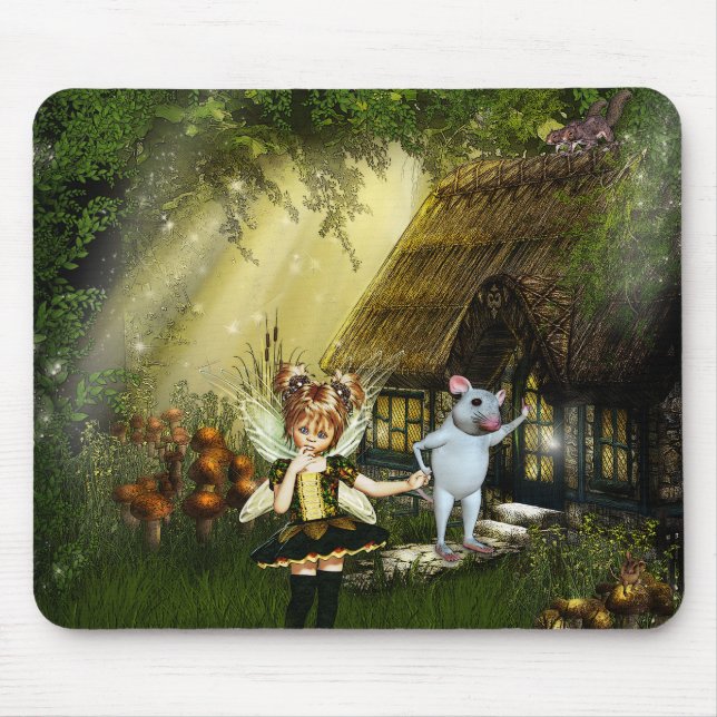 Cute Fairy And White Mouse Pad (Front)