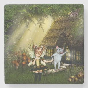 Cute Fairy And White Mouse Stone Coaster