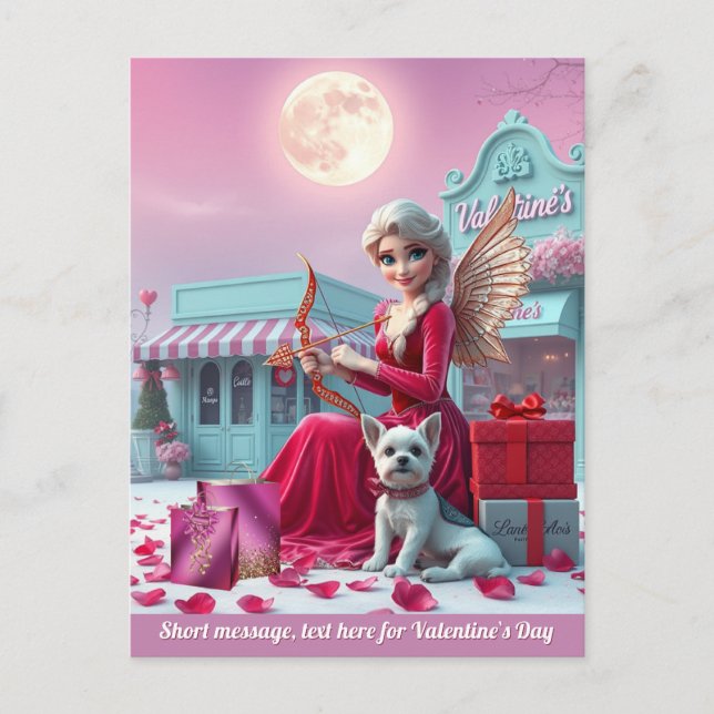 Cute fairy as Cupid Sunset dog gift boxes custom  Postcard (Front)