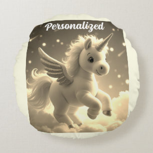 Cute Fairy Baby Unicorn cream Sparkling Fantasy Round Cushion