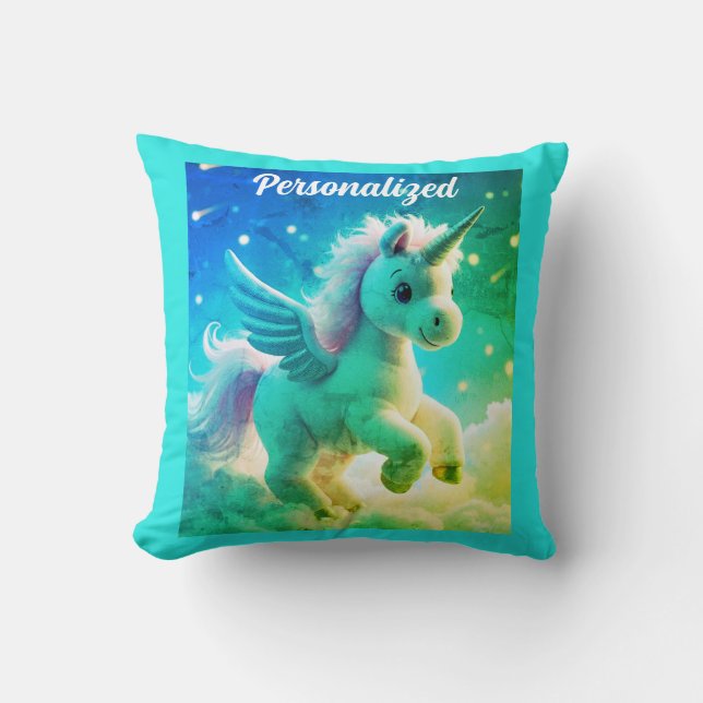 Cute Fairy Baby Unicorn green Sparkling Fantasy  Cushion (Front)