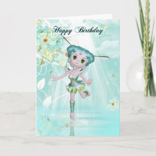 cute fairy birthday greeting card aqua colours