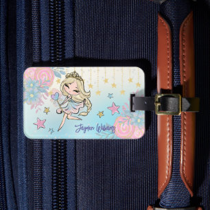 Cute Fairy Blonde Hair Girl Custom Name Kids Luggage Tag