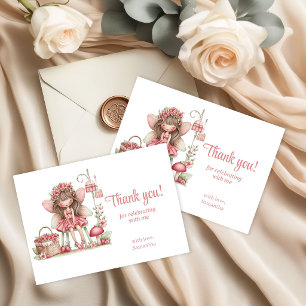 Cute Fairy Blush Flowers 5th Birthday Party Thank You Card