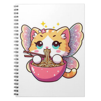 Cute fairy cat eating ramen noodles notebook
