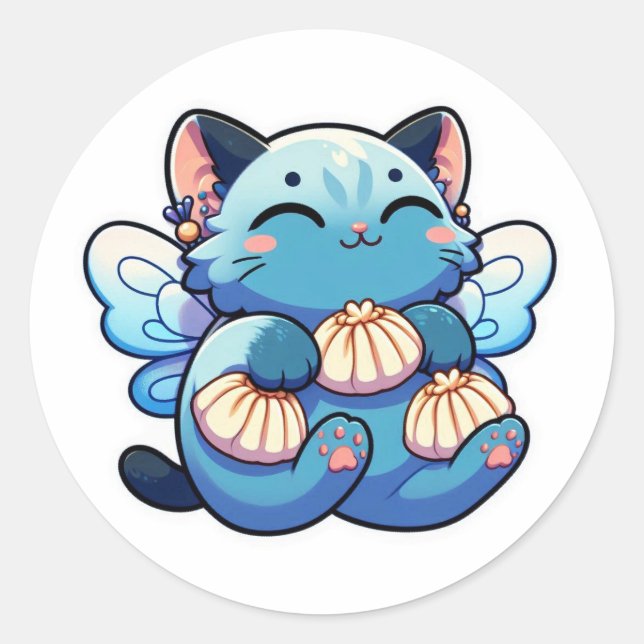 Cute fairy cat with dumplings  classic round sticker (Front)
