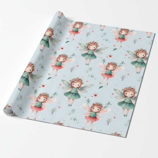 Cute Fairy Christmas Pattern Wrapping Paper (Unrolled)