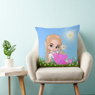 Cute Fairy & Daisy Flowers Cushion