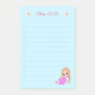 Cute Fairy & Daisy Flowers on Light Blue Post-it Notes