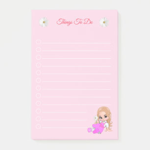Cute Fairy & Daisy Flowers on Light Pink Post-it Notes