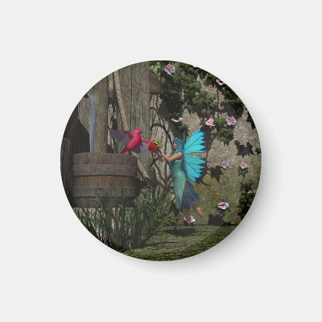 Cute Fairy Feeding a Bird Magnet (Front)