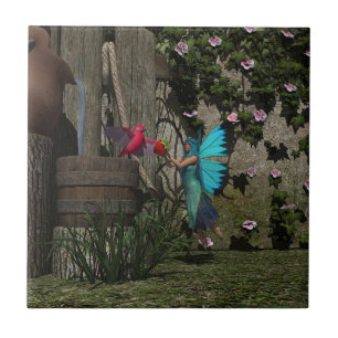 Cute Fairy Feeding a Bird Tile