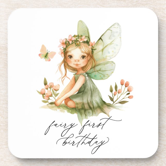 Cute Fairy First Birthday Coaster (Front)