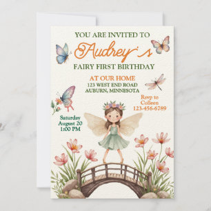 Cute Fairy First Birthday Invitation