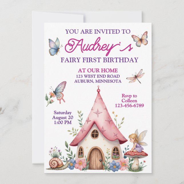 Cute Fairy First Birthday Invitation (Front)