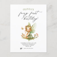 Cute Fairy First Birthday Invitation