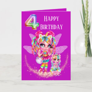 Cute fairy forth birthday rainbow anime magic card