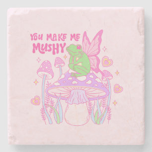 Cute Fairy Frog and Mushroom - You Make Me Mushy Stone Coaster