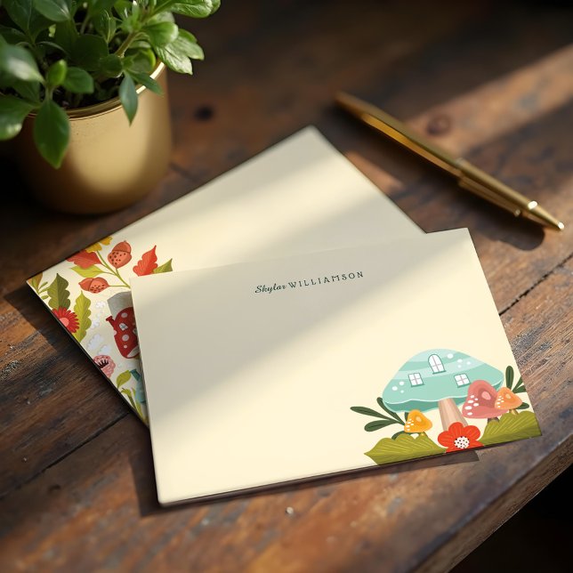 Cute Fairy Garden Autumn Leafs Mushroom & Pumpkin Card (Cute Fairy Garden Autumn Leafs Mushroom & Pumpkin Note Card)