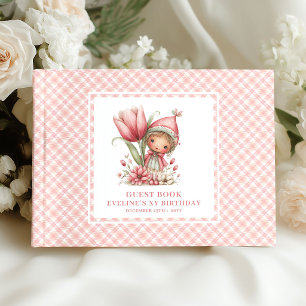 Cute Fairy Girl 2nd Birthday Pink Flowers Guest Book