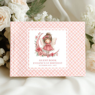 Cute Fairy Girl 5th Birthday Blush Floral Guest  Book