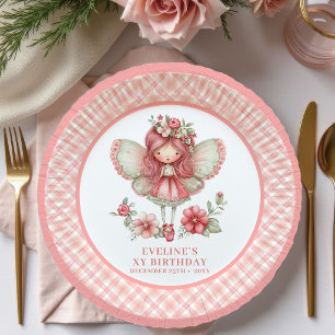 Cute Fairy Girl 5th Birthday Blush Floral paper  Plate