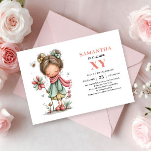 Cute Fairy Girl 5th Birthday Magical Pink invites