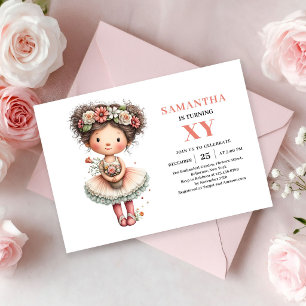 Cute Fairy Girl 9th Birthday Pastel Pink invites