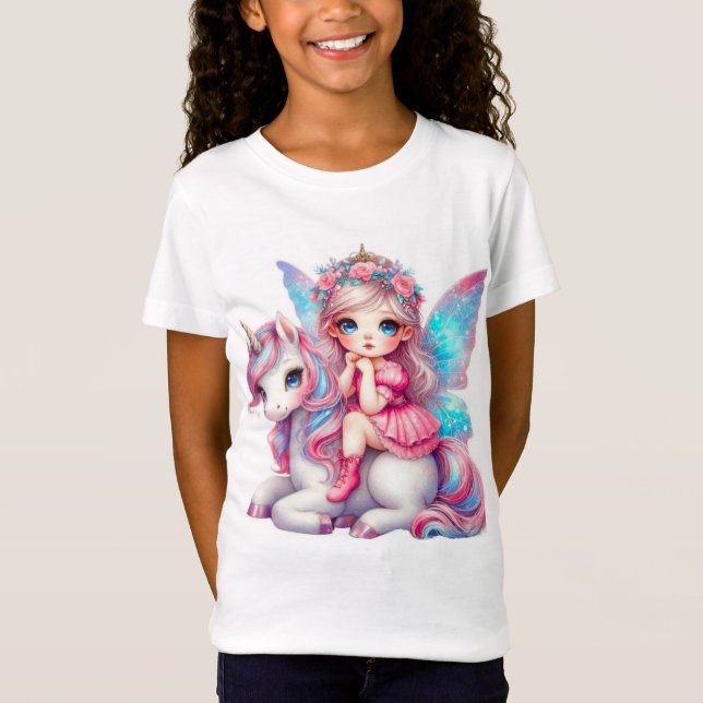 Cute Fairy Girl and Unicorn T-Shirt (Front)