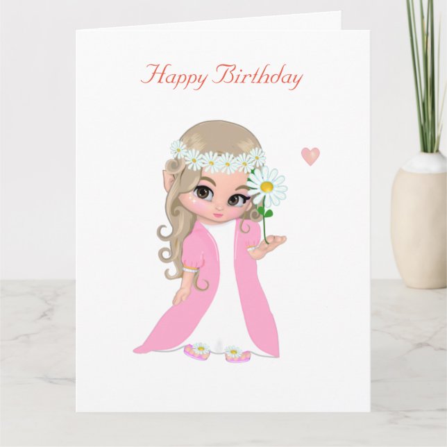 Cute Fairy Girl Birthday Card (Front)