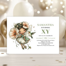 Cute Fairy Girl Birthday Dusty Green Invitation