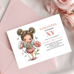 Cute Fairy Girl Birthday Magical Floral Pink Invitation