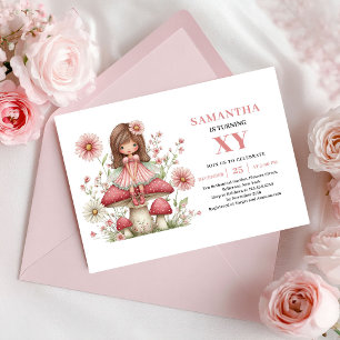 Cute Fairy Girl Birthday Pink Flowers Invitation