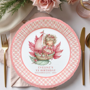 Cute Fairy Girl Birthday Pink Flowers paper plates