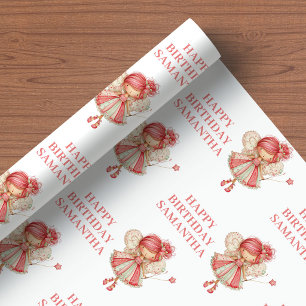 Cute Fairy Girl Blush Floral Birthday Wrapping  Paper