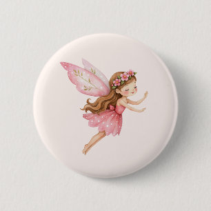 Cute Fairy Girl in a Pink Dress Whimsical 6 Cm Round Badge