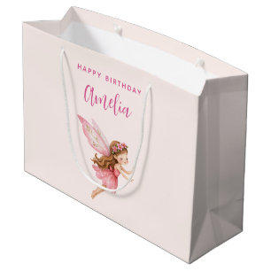 Cute Fairy Girl in a Pink Dress Whimsical Birthday Large Gift Bag