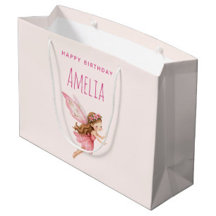 Cute Fairy Girl in a Pink Dress Whimsical Birthday Large Gift Bag