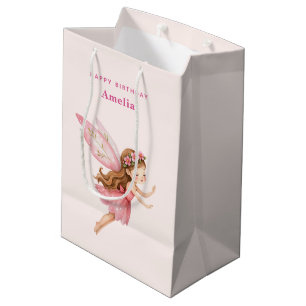 Cute Fairy Girl in a Pink Dress Whimsical Birthday Medium Gift Bag