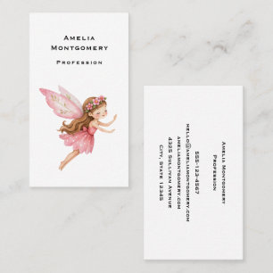 Cute Fairy Girl in a Pink Dress Whimsical Business Card