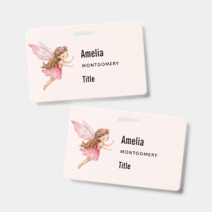 Cute Fairy Girl in a Pink Dress Whimsical ID Badge