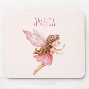 Cute Fairy Girl in a Pink Dress Whimsical Mouse Pad